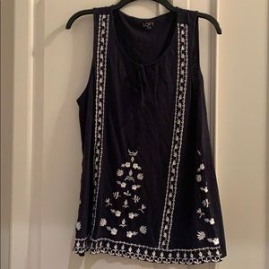 Navy embroidered tank top